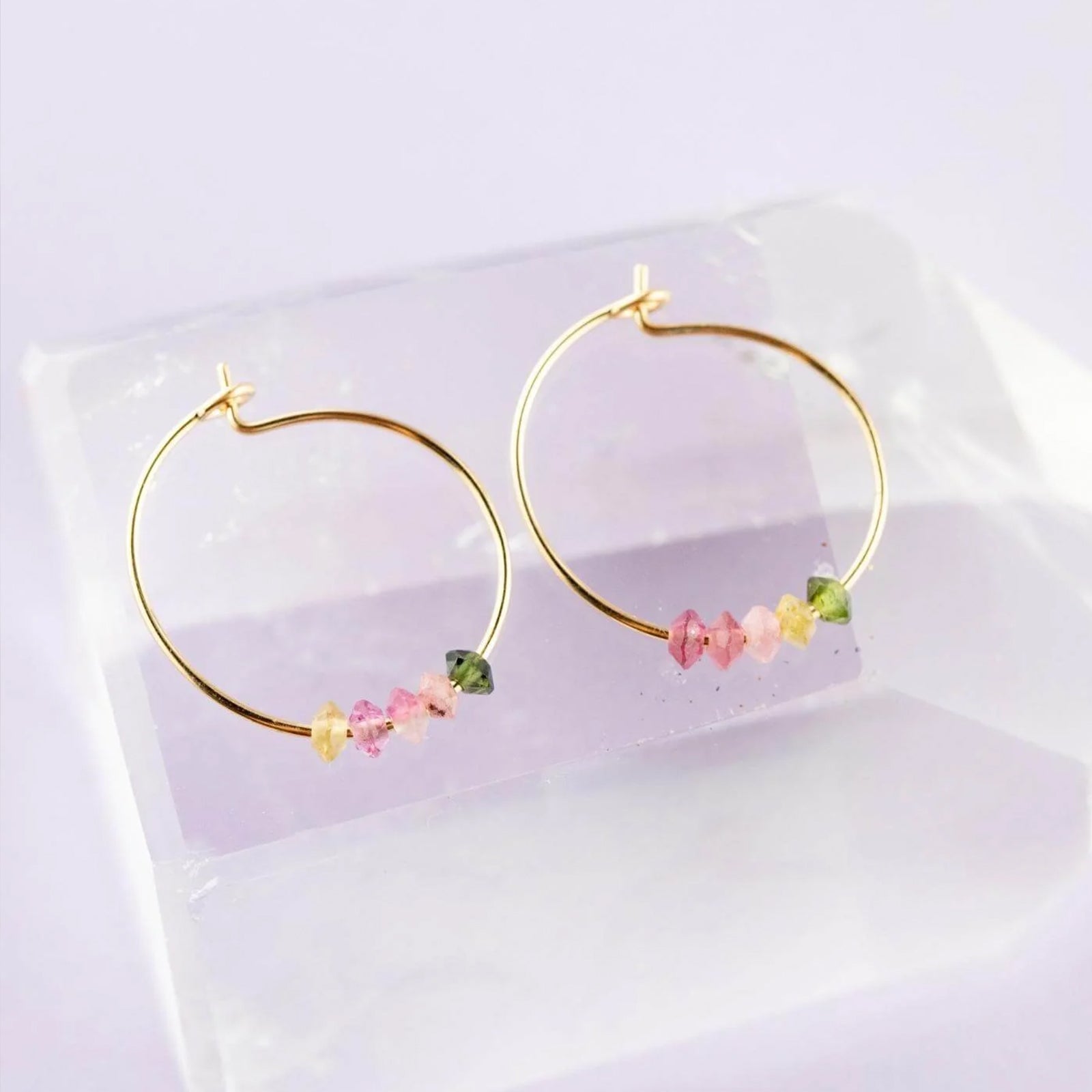 Happiness Tourmaline Gold Filled Hoop Earrings