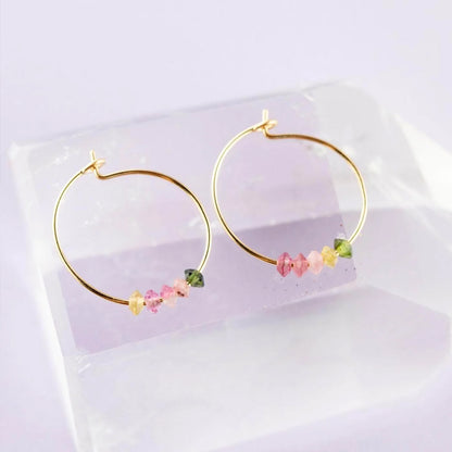 Happiness Tourmaline Gold Filled Hoop Earrings