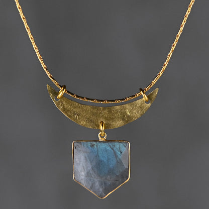 Hammered Moon with Labradorite Shield Necklace