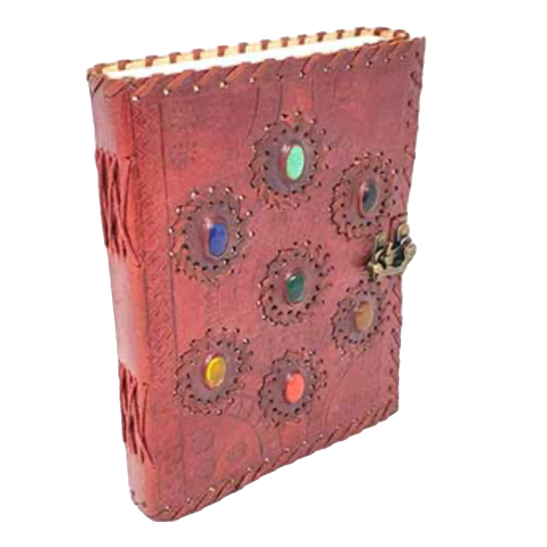 7 CHAKRA STONES EMBOSSED LEATHER JOURNAL W/LATCH
