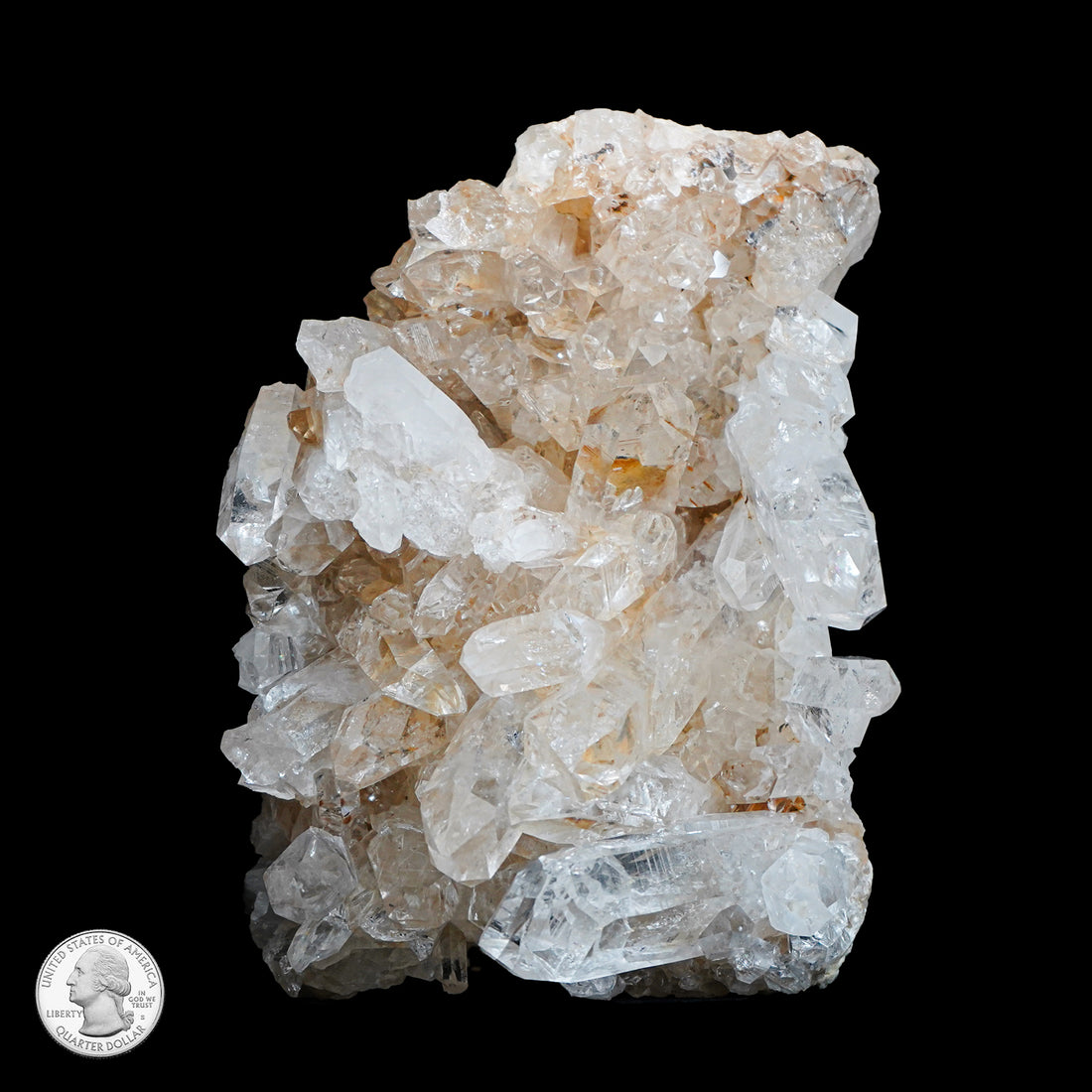 TWO SIDED CLEAR QUARTZ CLUSTER WITH LIMONITE