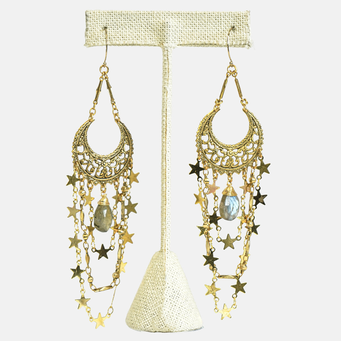STAR AND MOON EARRINGS WITH LABRADORITE