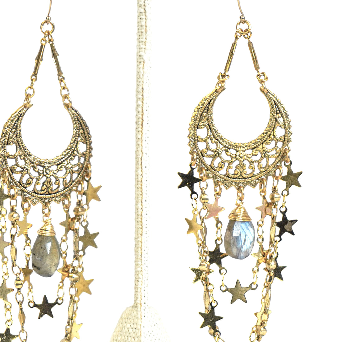 STAR AND MOON EARRINGS WITH LABRADORITE