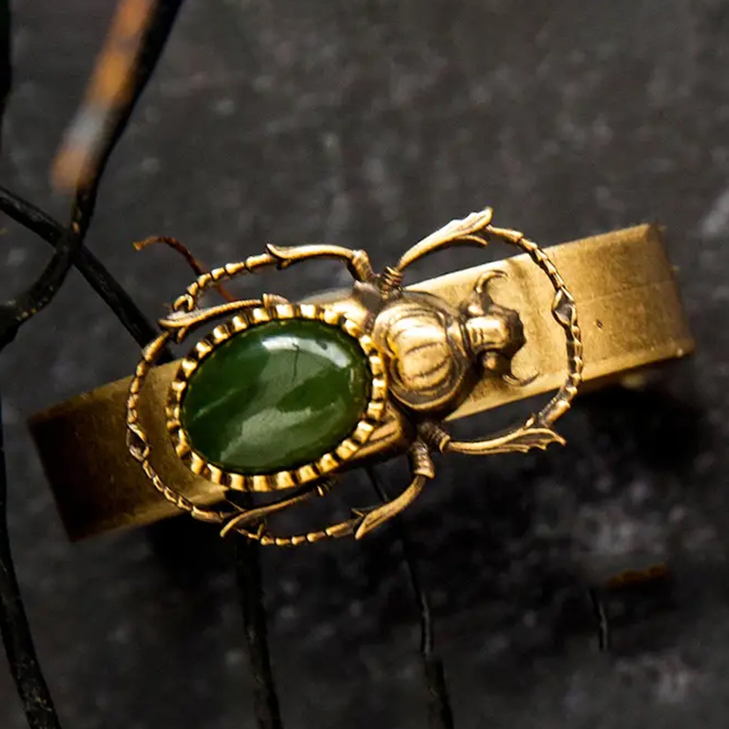 SACRED SCARAB CUFF WITH JADE