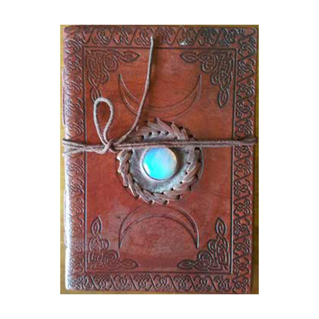 TRIPLE MOON WITH STONE EMBOSSED LEATHER JOURNAL W/ CORD