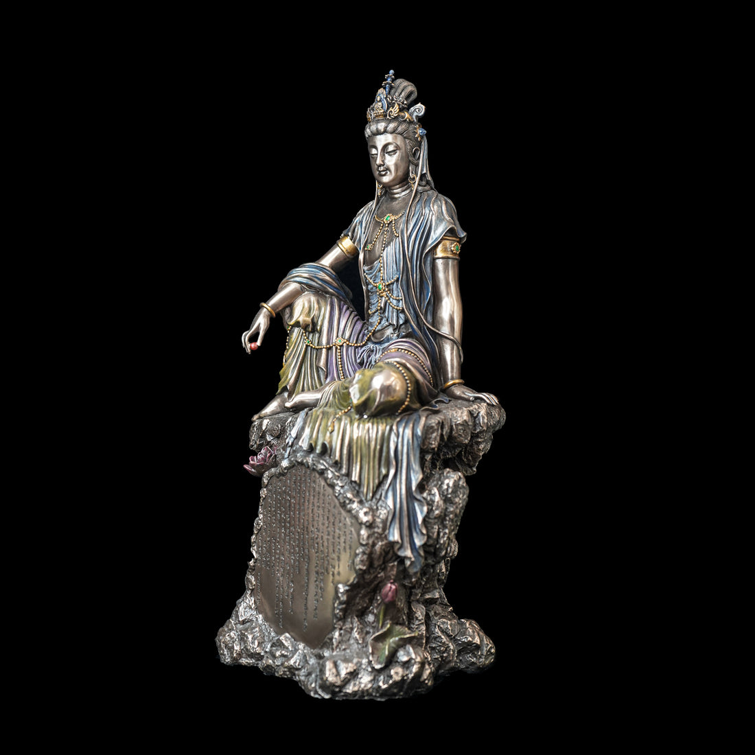 QUAN YIN WATERMOON BODHISATTVA WITH HEART SUTRA ENCRYPTION  STATUE