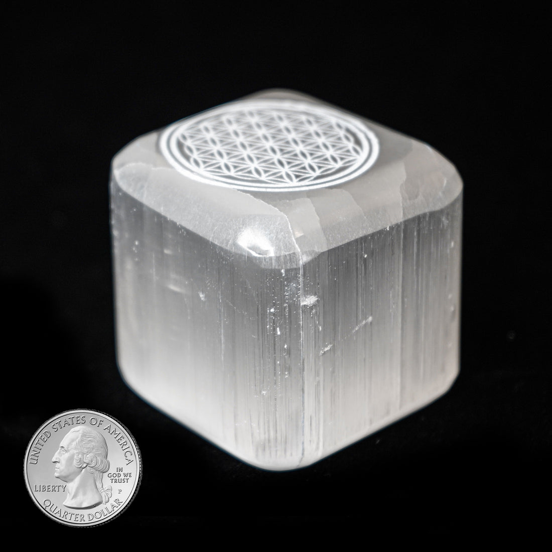 SELENITE CUBE with FLOWER OF LIFE